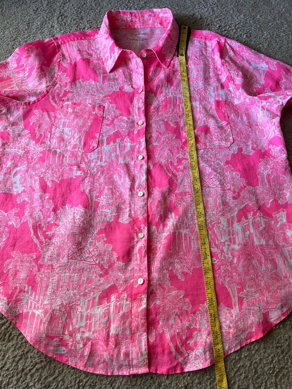 Lilly Pulitzer Sea View Linen Button Down Shirt Size XL in Roxie Pink - Picture 11 of 13